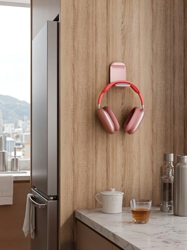 MAMUVIMO Headphone Stand, Headset Stand Foldable & Sticky, Headphone Holder Hook Mount with Non-Slip Silicone, Adhesive Earphone Desk Hanger Clip Space-Saving for Airpods Max, All Earphones- Pink - color: Pink, size: 1 Pack