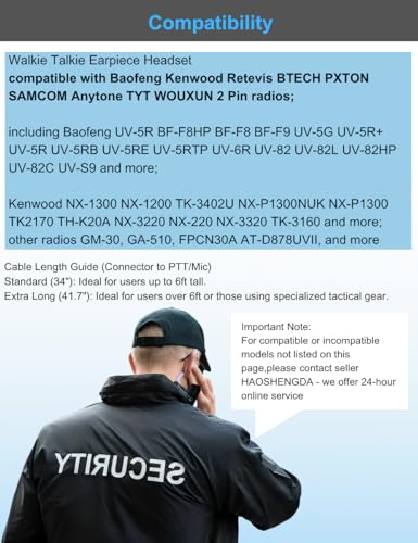 Walkie Talkie Earpiece with Mic Compatible for Kenwood Baofeng SAMCOM BTECH Retevis Walkie Talkies Radios and BF-F8HP UV-82HP UV-5R UV82 UV82C UV5X3 TK NX, Acoustic Tube Headset,