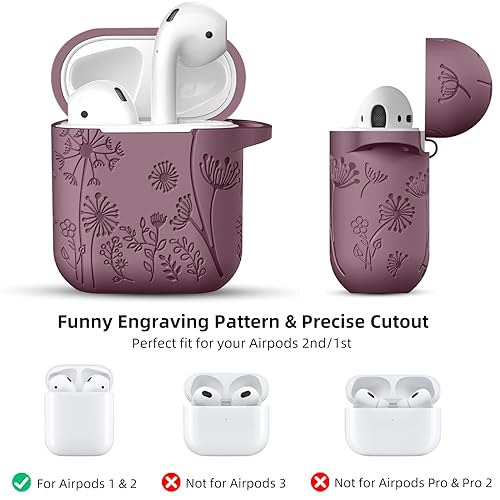 Lerobo for AirPod Case 2nd/1st Generation with Keychain | Flower Engraved Soft Silicone Cover for AirPods 2 Case, Wireless Charging, Drop Protection, One-piece Design, Smokey Mauve - color: Smokey Mauve