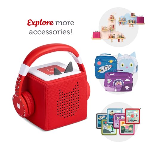 Tonies Foldable Wired Headphones for Kids - Comfortably Designed to fit On-Ear - Works with Toniebox 1 and All 3.5mm Devices - Red - color: Red