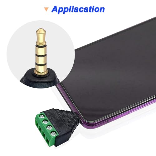 3.5mm Screw Terminal Gold Plated, 1/8" TRRS Male to 4 Pin Screw Terminal with 1/8" TRRS Female to 4 Pin Screw Terminal, Balun Solderless Converter with Screwdriver - color: 4Pin