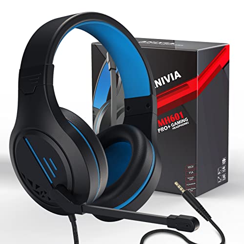 Anivia MH601 Blue Headphones with Microphone Wired Headset with Active Noise Canceling Microphone, 3.5mm Audio Jack Stereo Headphone (Game/Work/School) - color: Blue