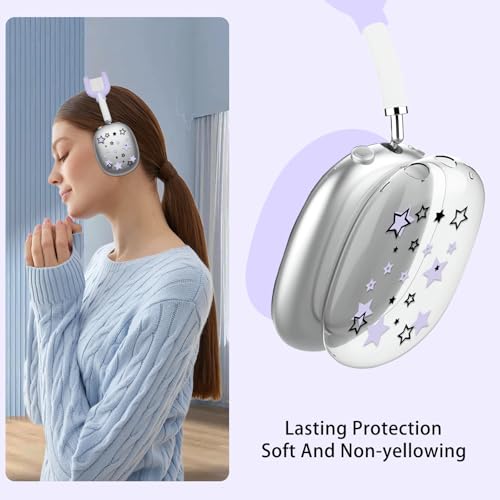 Silicone Case for AirPods Max Headphones, Clear Star Soft TPU Ear Cups Cover/Ear Pad Cover/Headband Protection for Apple AirPods Max USB-C/Lightning (2024/2020) (Purple) - color: Purple