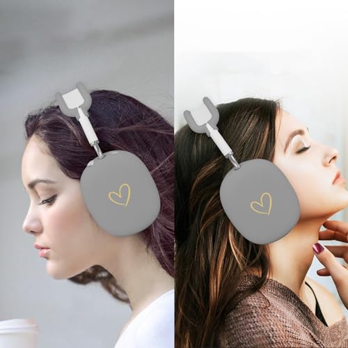 Case Cover for AirPods Max, Anti-Scratch Soft Silicone with Gold Heart Pattern Ear Cups Case Cover/Ear Pad Cover/Headband Cover for Apple AirPods Max Headphones (Gray) - color: Gray