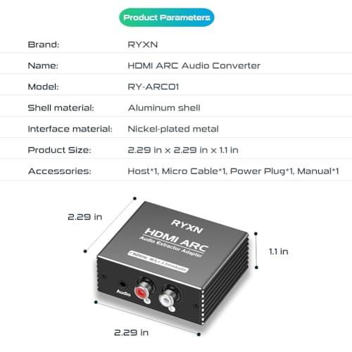 HDMI ARC to RCA Audio Converter Support CEC, 192KHz HDMI ARC Adapter with 3.5mm Audio and L R Stereo Audio for HDTV Soundbar Speaker Amplifier