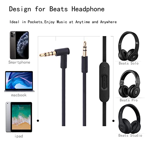Mixr 2.0 3.5mm Male to 3.5mm Male Audio Cable Cord line with Upgraded Microphone Compatible with Beats by Dre Headphone Solo/Studio/Pro/Detox/Wireless/Mixr/Executive/Pill HD Sound Quality (Black) - color: Black