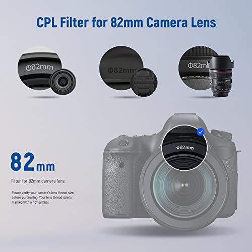 Neewer 82mm Polarizing Filter 30 Layer Multi Resistant Nano Coatings Circular Polarising Filter(CPL) Reduce Glare/Enhance Contrast/Ultra Slim/Reduces Reflection/HD Optical Glass Polarizer Filter - size: 82mm