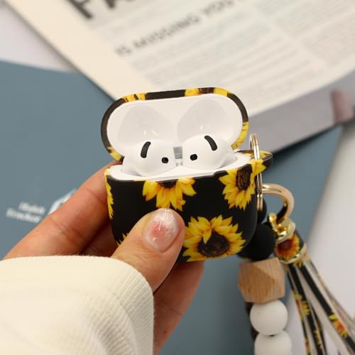 Case Compatible with AirPods 4 Case,Soft Silicone Cover with Bracelet Lanyard and Keychain, Cute Wireless Charging Protective Case for Apple AirPods 4th for Women and Men (Sunflower) - color: Sunflower
