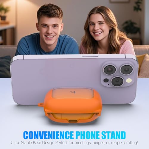 Secure Lock Case for Powerbeats Pro 2 with Phone Stand, LAKSDIURT Shockpoof Protection Cover Compatible with Beats Powerbeats Pro 2 Earbuds Clear Power Pro2 Case with Cleaner Kit & Keychain (Orange) - color: Orange