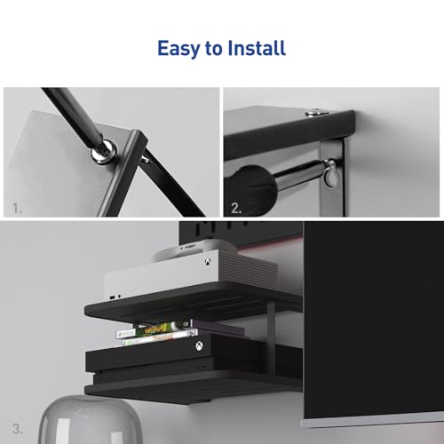 Black Projector Wall Shelf/Floating Under TV Game Double Shelf Stand for Xbox, Router/Entertainment Center, Projector Holder Accessories