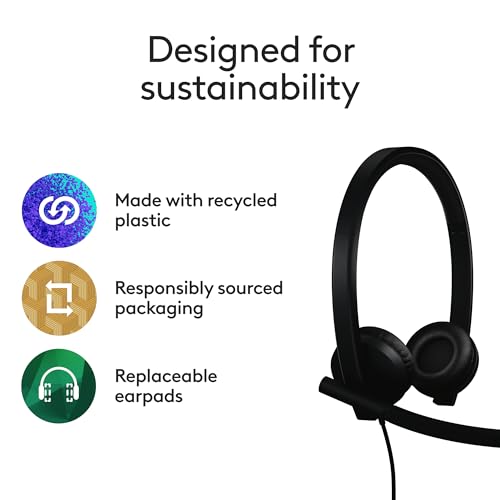 Logitech H570e USB-C Wired Headset with Microphone PC and Mac - Black | Stereo sound, inline controls, certified for Microsoft Teams, compatible with PC and Mac - size: Teams, style: Stereo