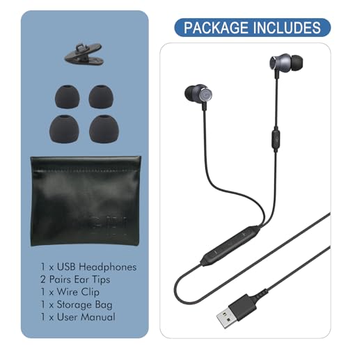 GEVO USB Earbuds with Microphone for PC Laptop, Wired USB Computer in-Ear Headphone 2M/6.6FT Wired Earphones with Volume Controls & Mute Fuction Noise Cancelling Mic for Office Live Gaming Headset