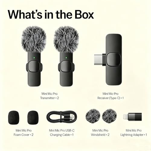 Wireless Lavalier Microphone for iPhone Android, 2Pcs Mini Mic, Plug & Play | Noise Cancelling, 64dB Adaptive, 0.35oz Featherweight, 65ft Range, 6H Battery, for Content Creators Vlogging, YouTube, TikTok