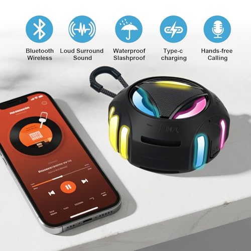 Bluetooth Shower Speaker Waterproof, Portable Bluetooth Speakers Wireless, Outdoor, Floating IPX7, Built-in Mic, 24H Playtime with LED Lights, Loud HD Sound, Powerful Bass, Gifts for Unisex - Black - color: Black