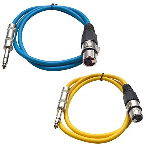 Seismic Audio - SATRXL-F2-2 Pack of 2 Foot 1/4 Inch TRS to XLR Female Patch Cables - Balanced - 2 Foot Patch Cord - Blue and Yellow - color: Blue and Yellow