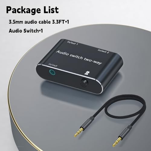 Audio Switch 3.5mm Bi-Direction Switch,Stereo Audio Switcher 2 in 1/1 in 2 Out,A udio Swit ch Headphone Manual Selector Splitter for Phone PC Laptop Headphone(Black)