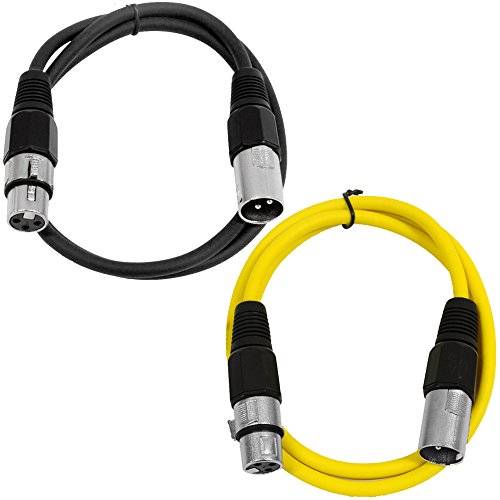 Seismic Audio - SAXLX-3-2 Pack of 3' XLR Male to XLR Female Patch Cables - Balanced - 3 Foot Patch Cord - Black and Yellow - color: Black and Yellow