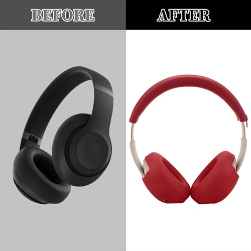 Aiivioll Studio Pro Silicone 2 in 1 Case Cover Set, Anti-Scratch Ear Pad Cover/Zipper Headband Cover for Beats Studio Pro Headphone, Studio Pro Soft Silicone Protector Accessories(Red) - color: Red