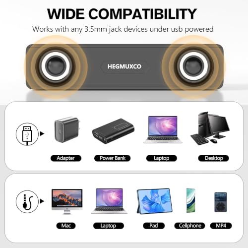 10W Wired Stereo Speaker Compact PC Speakers for Desktop -, USB Powered, 3.5mm Audio Input, Laptop Expertly Tuned Computer Soundbar