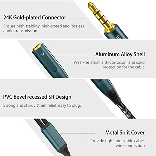 Headset Adapter, 3.5mm Headphone Mic Splitter CTIA TRRS Male to Dual TRS Female Y Audio Microphone Splitter Cable for Gaming Headset to PC, Laptop, Smartphone, PS4, Xbox, Computer - 1 Feet - style: 2-in-1