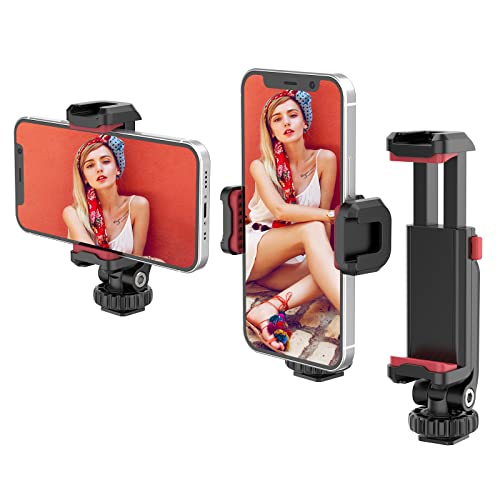 ULANZI ST-06S Phone Tripod Mount, Universal Phone Mount w 2 Cold Shoe | 1/4" Screw, 360° Rotates 180° Tilts, Adjustable Cellphone Clip Clamp Holder for Tripod, Camera, iPhone 17/16/15, Android