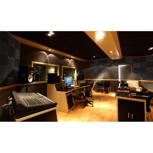 Focusound 52 Pack Black GreyAcoustic Foam Panels 1" x 12" x 12" Sound Proof Foam Panles Soundproofing Noise Cancelling Wedge Panels for Home Office Recoding Studio with 300PCS Double-Side Adhesive - size: 52 Pack BlackGrey