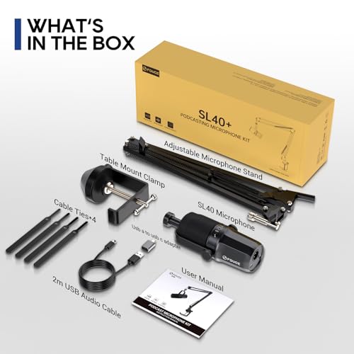 Dynamic Microphone, XLR/USB Podcast Recording PC Microphone for Vocal Voice-Over Streaming, Studio Metal Mic with Mute, Headphone Jack, Monitoring Volume Control, with Boom Arm (SL40+) - style: SL40 with Boom Arm