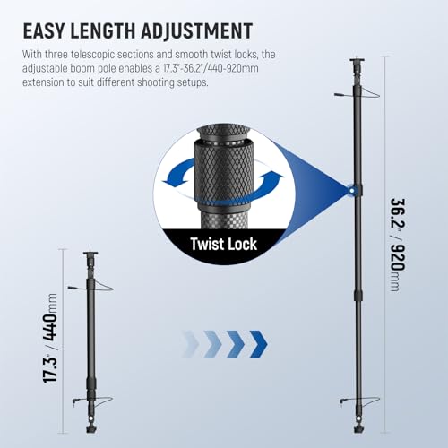 NEEWER Carbon Fiber Microphone Boom Pole, 44-92cm Extendable, Built In 3.5mm TRS Male to Female Cable, NATO Nail, Cold Shoe Mount, 180° Tilt, 500g Max Load Mic Arm for Interviews, Filmmaking, BP01 - style: BP01
