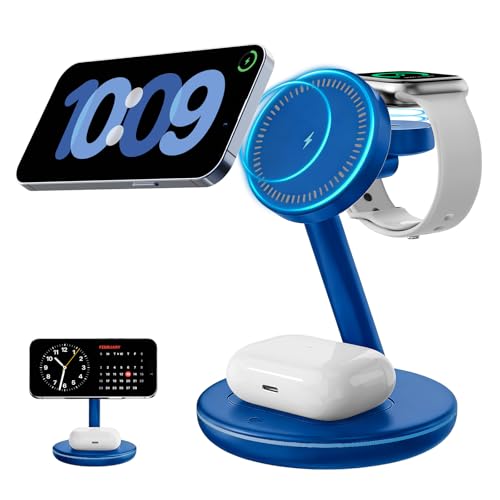 2026 3 in 1 Charging Station for Apple iPhone AirPods Watch with Mag-Safe Charger Wireless Charger Stand for iPhone 17 16 15 14 13 12 Series AirPods iWatch Series - Gifts for Wife & Husband(Dark Blue) - color: Dark Blue
