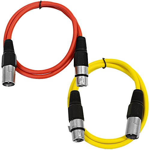 Seismic Audio - SAXLX-3-2 Pack of 3' XLR Male to XLR Female Patch Cables - Balanced - 3 Foot Patch Cord - Red and Yellow - color: Red and Yellow