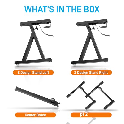 PYLE Heavy-Duty Multi-Functional Music Stand - Z Style & Portable, 2nd Tier, Height & with Adjustment, Digital Keyboard Stand, Rack Case w/Ergonomic Design, for Home Studio etc. - Pyle PKST2TZ , black - style: Two Tier