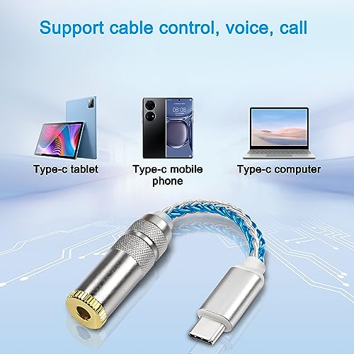 XMSJSIY USB Type C to 4.4mm Balanced DAC Audio Adapter USB C Male to 4.4mm Female HiFi Headphone Jack Amp PCM 32bit/384kHz with 5N Single Crystal Silver Aux Cable for Phone Latop and Type C Devices