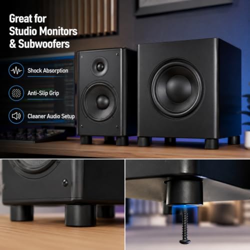 Rubber Isolation Feet 4-Pack with Stainless Steel Screws | Dense Rubber Anti-Vibration Damping Pads 40 lbs Per Pad | for Guitar Amplifier Subwoofer Turntable Studio Monitor AV Receiver