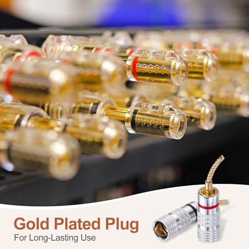 MECCANIXITY 6 Pcs Flex Pin Banana Plugs, 8.5mm (5/16") Banana Plug Jack Socket, 2mm Gold Plated Banana Plugs for Spring Loaded Terminals, Speaker Wire, Glossy