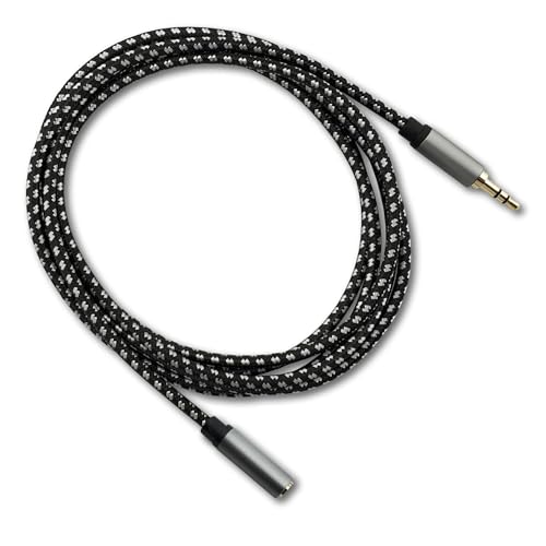 SatelliteSale Auxiliary 3.5mm Audio Jack Male to Female Digital Stereo Aux Extension Cable Universal Wire Black/White Nylon Cord 15 feet - size: 15 Feet