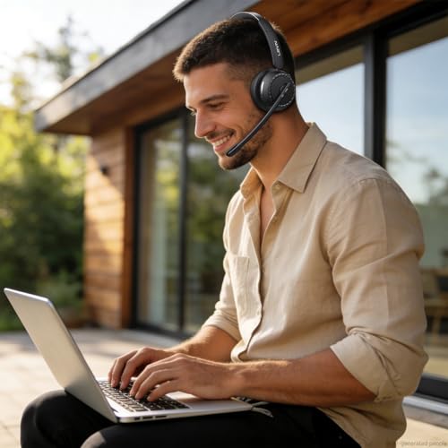 LEVN Wireless Headset, Wireless Headset with Mic for Work, AI Noise Cancelling, 65 Hrs Working Time, Bluetooth Headphones with Microphone from Computer/Call Center/Teams