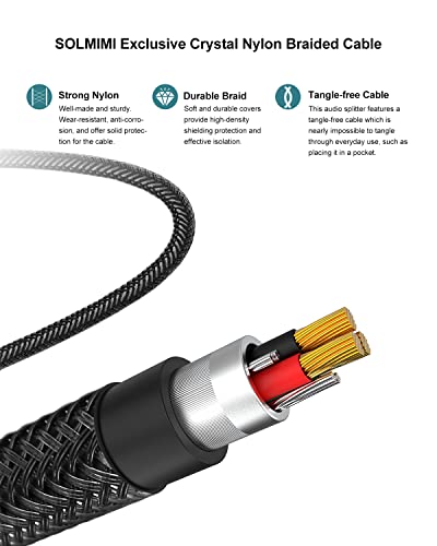 Headphone Splitter Adapter for PC, 3.5mm CITA TRRS Female to 2 TRS Male Headphone Audio Mic Jack Y Splitter Cable for Gaming Headset to Dual-Jack PC, Laptop (Strong Nylon Braided) - 1 Ft - style: 1-to-2