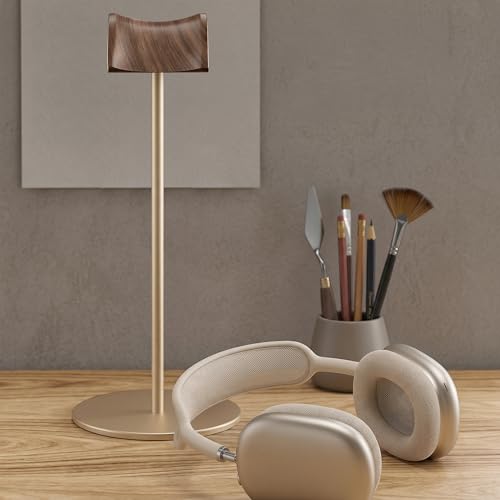 Headphone Stand, Walnut Wood & Aluminum Headset Stand, Nature Walnut Gaming Headset Holder with Solid Heavy Base for All Headphone Sizes (Gold) - color: Gold