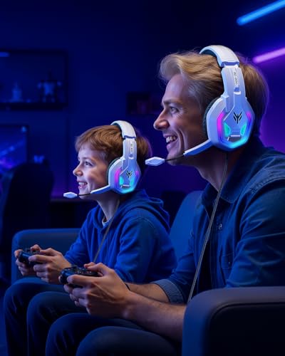 Gaming Headset for Xbox Series X|S Xbox One PS5 PS4 PC Switch Mac, Wired | 7.1 Surround Sound Over Ear Headphones, RGB Lighting, Flip Noise Canceling Mic, 50mm Drivers, Memory Foam Earcups