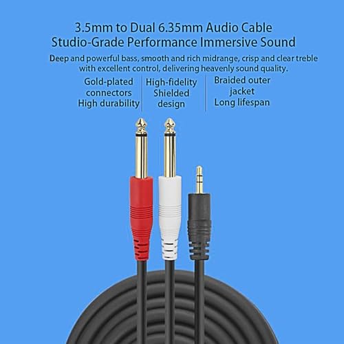 1/8 inch Male Stereo to Dual 1/4 Mono Male Audio Cable, 3.5mm TRS to Dual 6.35mm TS Y Splitter Breakout Cord, Gold Plated Heavy Duty Durable 15 Feet