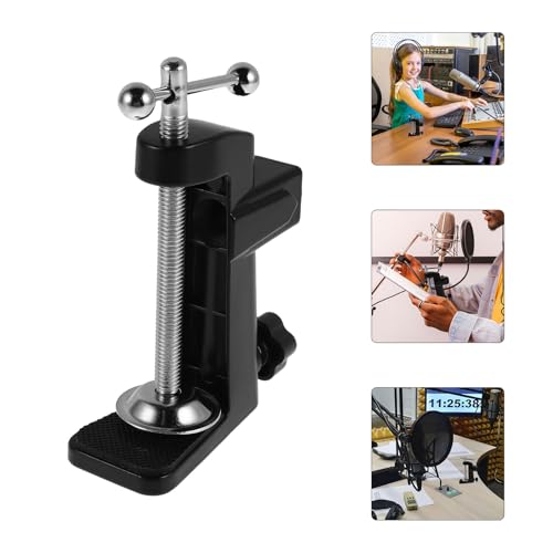 Homoyoyo Adjustable Microphone Boom Arm Stand with Black Aluminum Alloy Metal Base, Desk Mount Clamp for Streaming and Podcasting, Compatible with Desktop Mic Holders and Desk Lamp Clamps