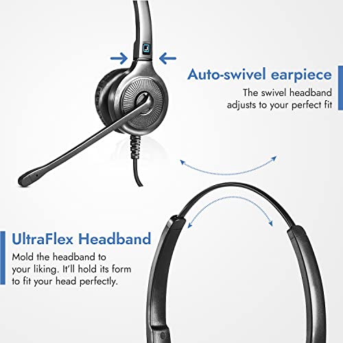Leitner LH245 Corded Office Phone Headset for Landline Desk Phones | Corded landline, desk phones, Cisco, Yealink, Polycom, Avaya, Mitel, virtually every desk phone, lightweight, 5-year warranty - size: Standard Earpad