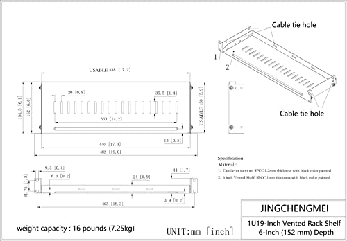 1U Disassembled Vented Rack Shelf Universal Rack Tray No Lip | for 19 Inches Network Cabinet or Server Rack (6 Inches Deep) - size: 6 Inches Deep