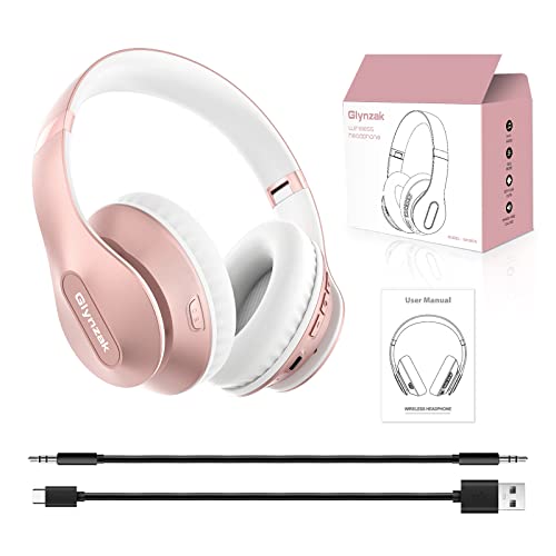 Wireless Bluetooth Headphones Over Ear V6.0 HiFi Stereo with Mic | 65H Playtime 6EQ Modes Foldable Bluetooth Headset with Microphone for Travel Smartphone Computer Laptop Rose Gold - color: Rose Gold