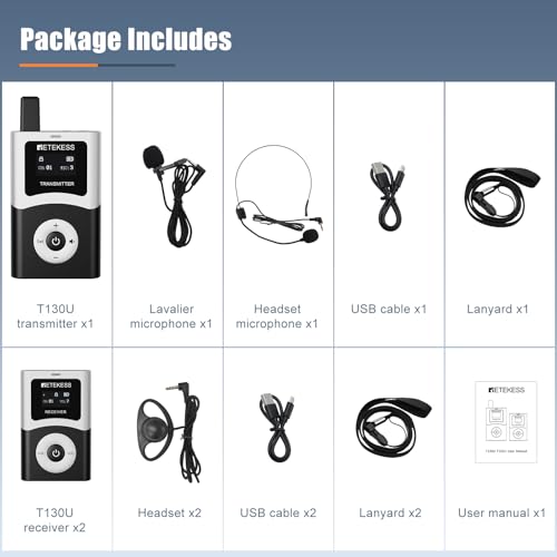 Retekess T130U(4nd Gen T130) Tour Guide System,Tour Guide Headsets(1TX 2RX) | for Travel, U-Band, 200M, 40H, Clear Sound Quality, One-Key Operation,Wireless connection - style: 1-2