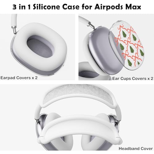 for AirPods Max 2/1 Headphones Christmas Tree Ear Covers | Cute Clear Ear Cups Cover | White Silicone Ear Pad Case Headband Cover for Apple AirPods Max 2/1 (2026/2024/2020) - color: Christmas Tree M/White