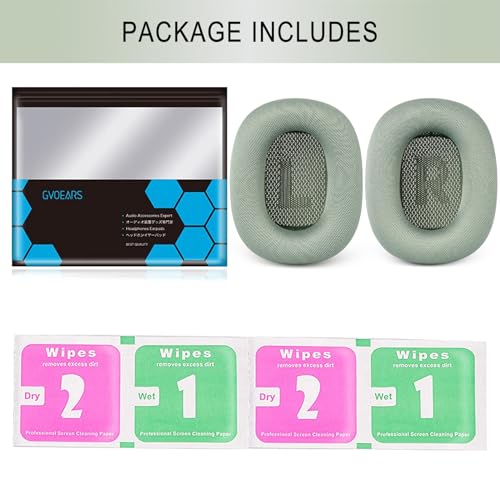 GEVO Upgraded Ear Cushions Replacement Earpads for AirPods Max 1 & 2 Headphones, Mesh Fabric Ear Pads Ear Covers Cups with Memory Foam and Magnet for AirPods Max 1 & 2 (Green) - color: Green