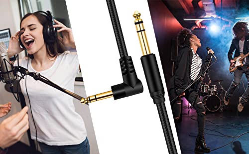 1/4 Inch TRS Instrument Cable 20Ft, 6.35mm Stereo Audio Cable Male to Male Right-Angle-to-Straight for Electric Guitar, Bass, Keyboard, Mixer, Amplifier, Speaker, Equalizer - color: Black, size: 20Ft