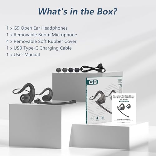 Bluetooth Headset, Open Ear Headphones with Removable Microphone | Noise Cancelling Wireless Headset for Phones Laptop Computer, 12 Hours PC Headsets for Office Meeting Working Driving Running
