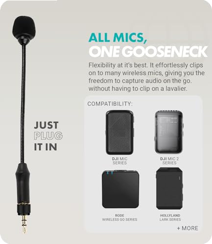 Movo MV-M101 Gooseneck Omnidirectional Lavalier Microphone- Compatible with DJI Mic/Rode Wireless Go Series Wireless Transmitters - Lapel Mic for Interviews and Content Creators (TRS 3.5mm)